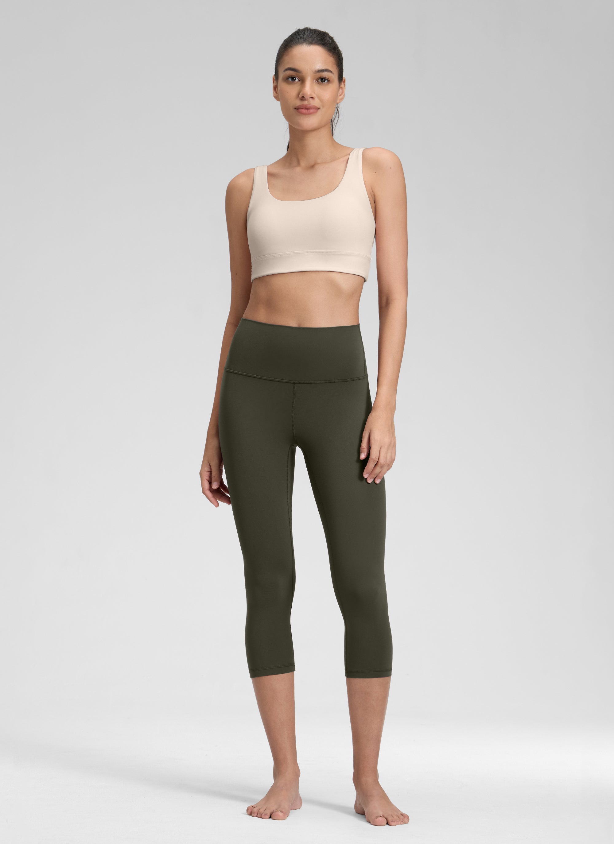 CRZ YOGA Damen Butterluxe High Waist 3/4 Leggings Capri - 48cm Olivgrün