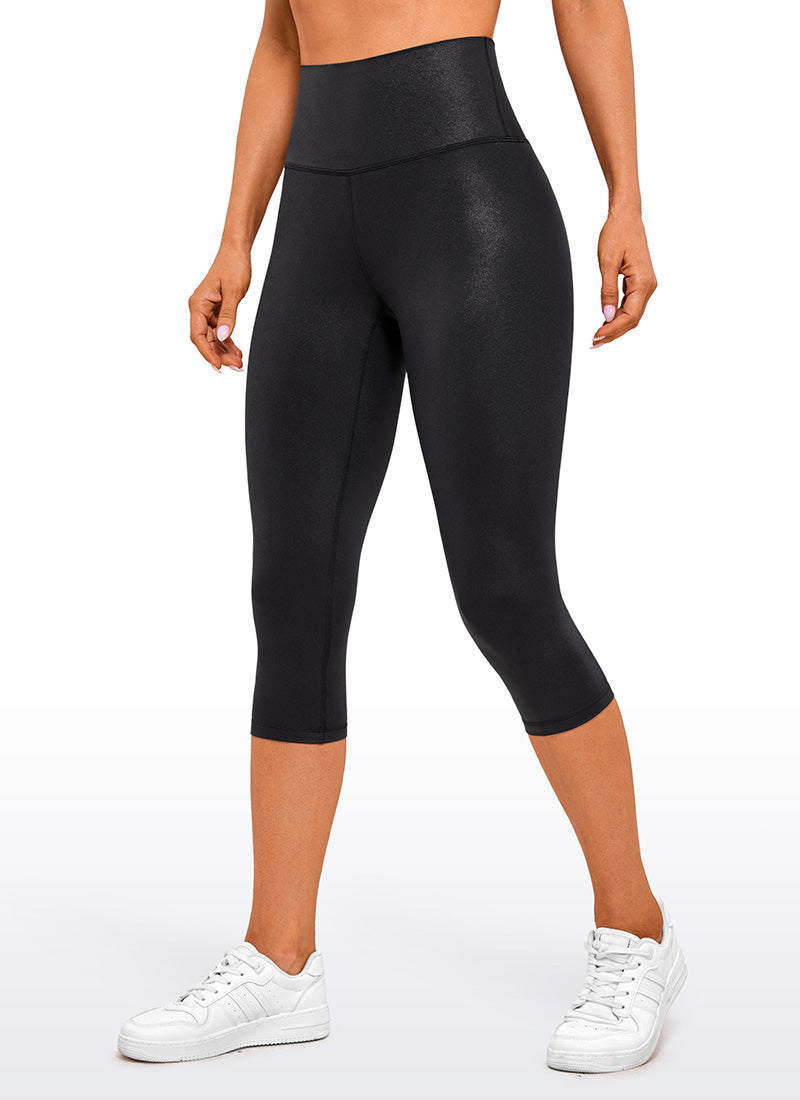 CRZ YOGA Damen Butterluxe High Waist 3/4 Leggings Capri - 48cm Schwarzes klassisches Leder