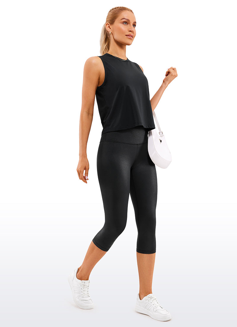 CRZ YOGA Damen Butterluxe High Waist 3/4 Leggings Capri - 48cm Schwarzes klassisches Leder
