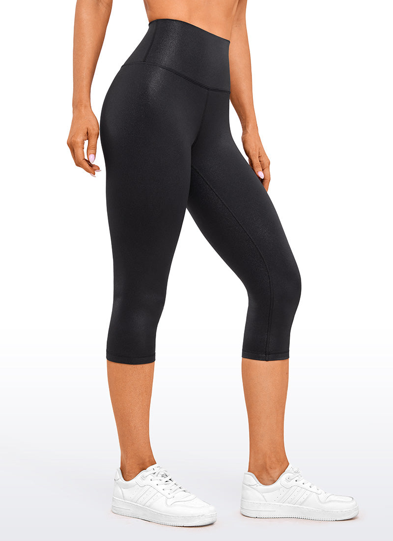 CRZ YOGA Damen Butterluxe High Waist 3/4 Leggings Capri - 48cm Schwarzes klassisches Leder