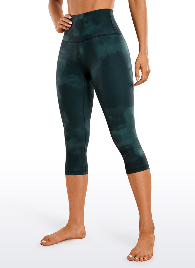CRZ YOGA Damen Butterluxe High Waist 3/4 Leggings Capri - 48cm Smaragdgrüne Batikblumen