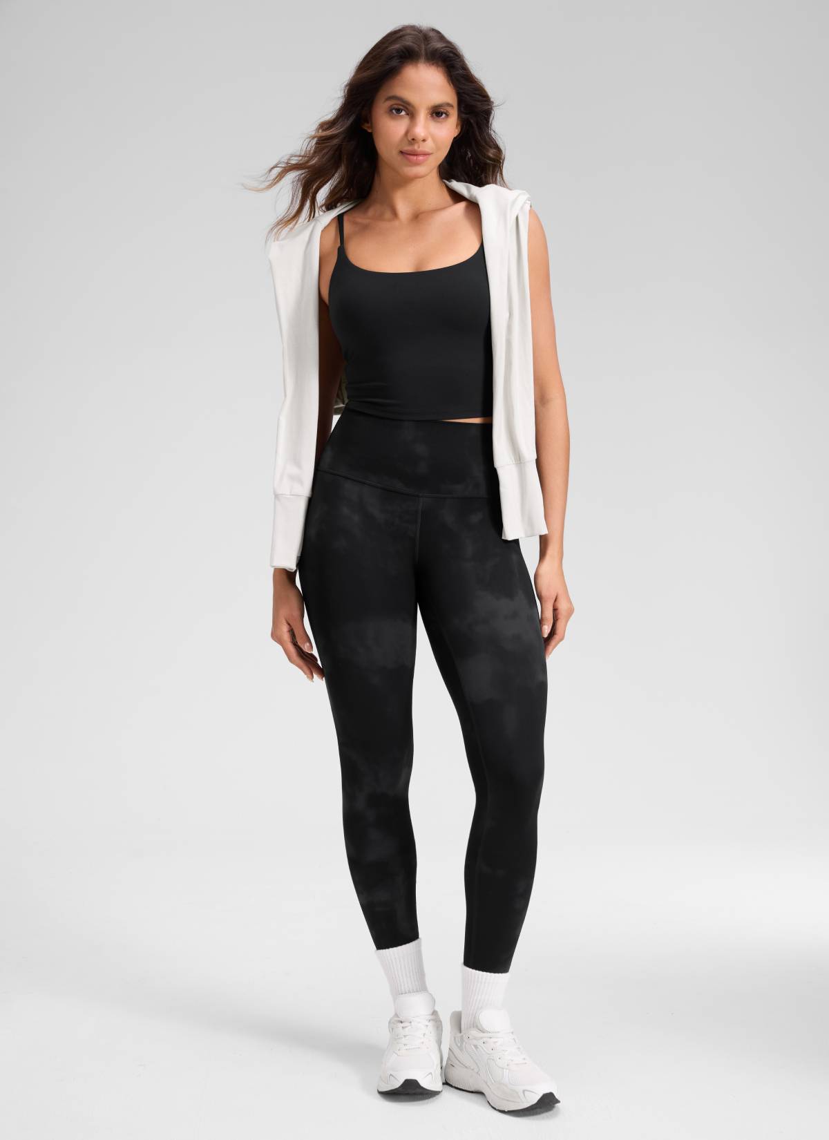 CRZ YOGA Damen Butterluxe Extra-Lang Sport Leggings - 78cm Schwarze Tie-Dye-Blumen