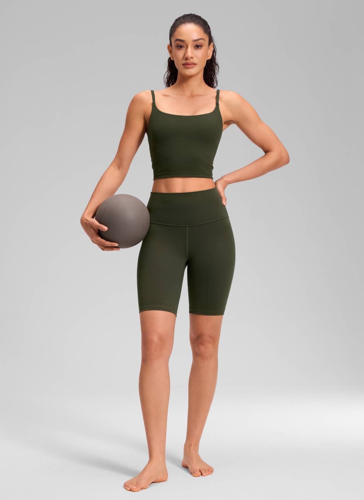 CRZ YOGA Damen Butterluxe Radlerhose Kurze Sporthose - 20cm Olivgrün