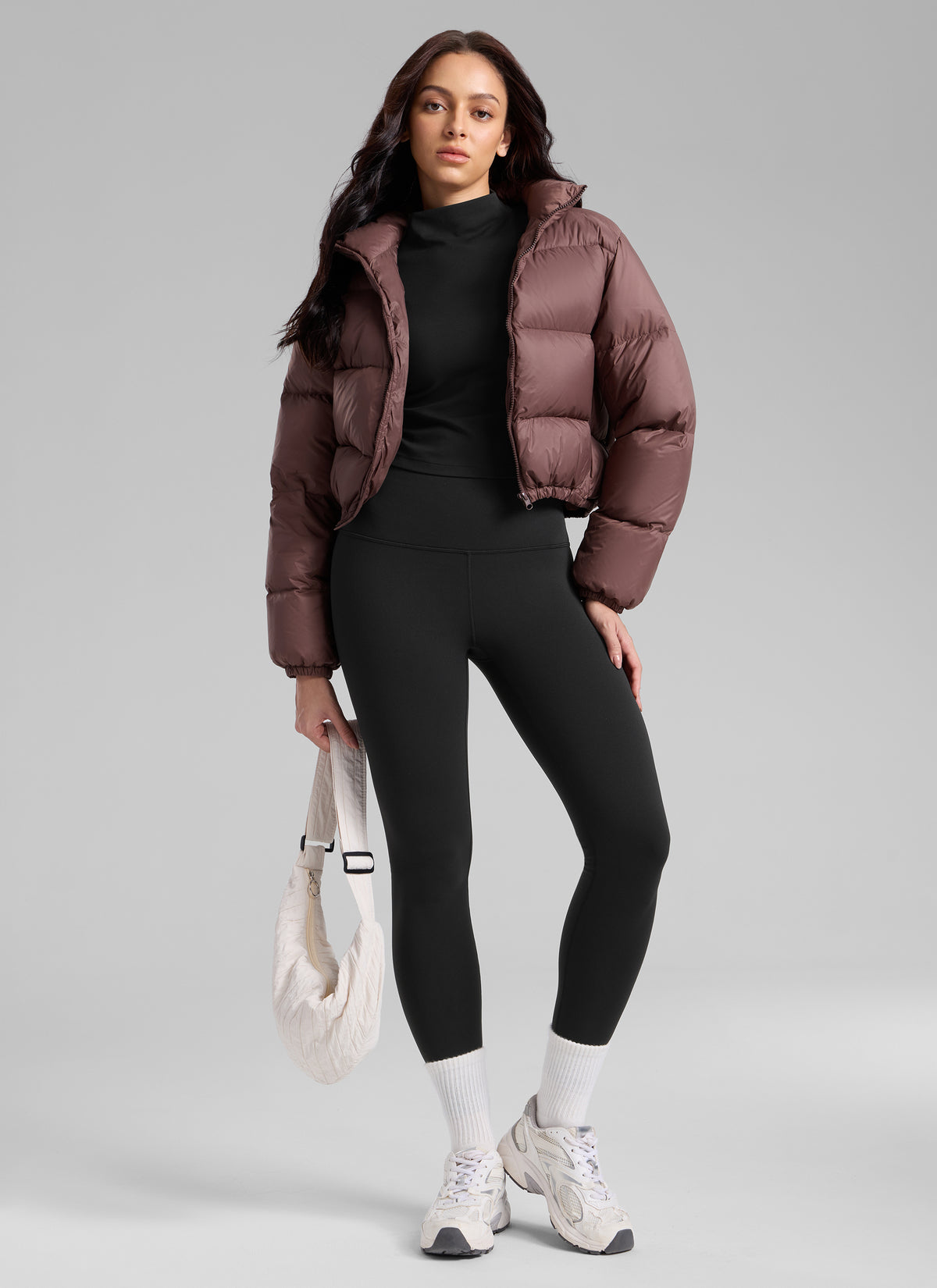 CRZ YOGA Damen Mattes Thermo-Fleece-Futter Basis-Leggings - 64cm Schwarz @model_info:Bruna