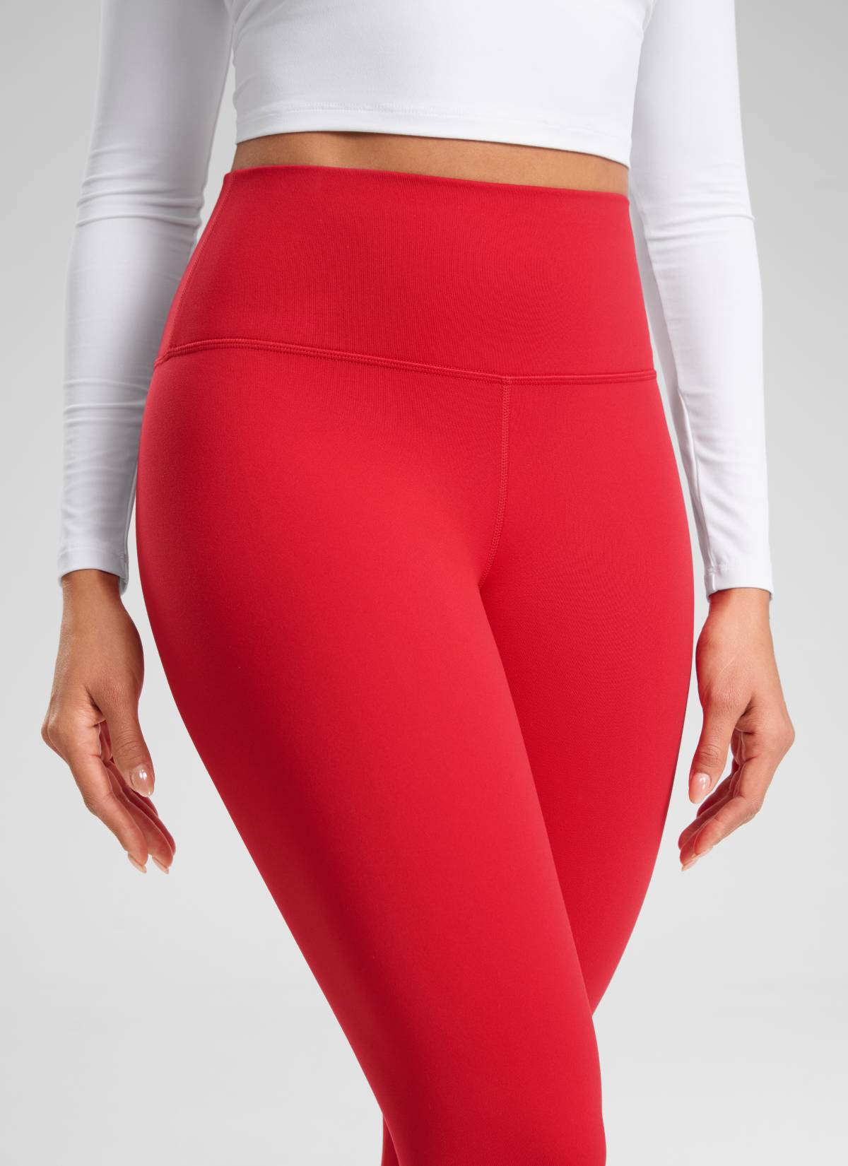 CRZ YOGA Damen Mattes Thermo-Fleece-Futter Basis-Leggings - 64cm Aurora Rot @model_info:Dany