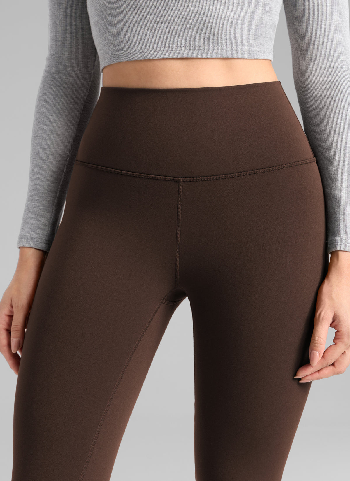 CRZ YOGA Damen Mattes Thermo-Fleece-Futter Basis-Leggings - 64cm Walnussbraun @model_info:S3