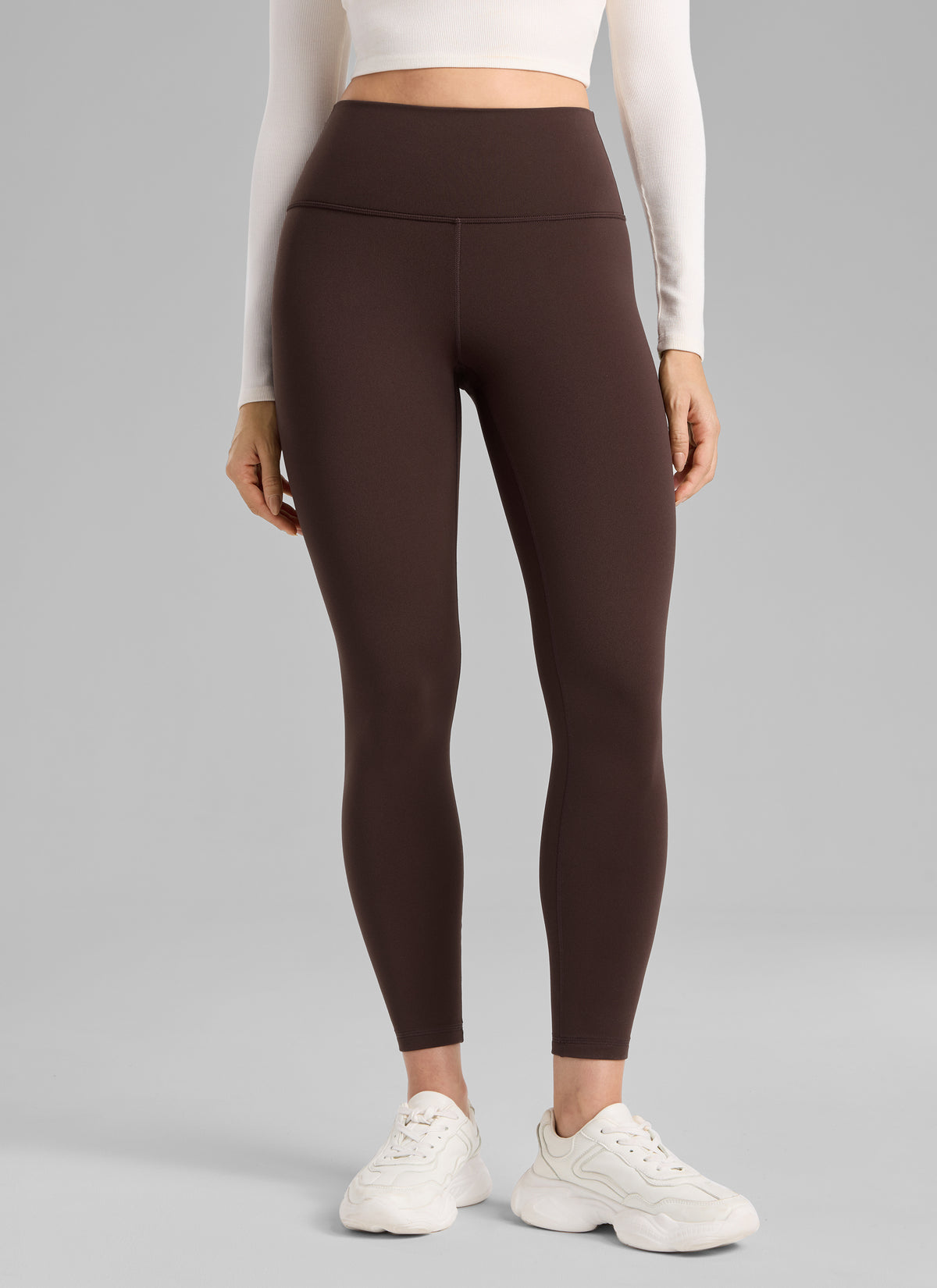 CRZ YOGA Damen Mattes Thermo-Fleece-Futter Basis-Leggings - 64cm Heißes Fudge-Brown @model_info:Bruna
