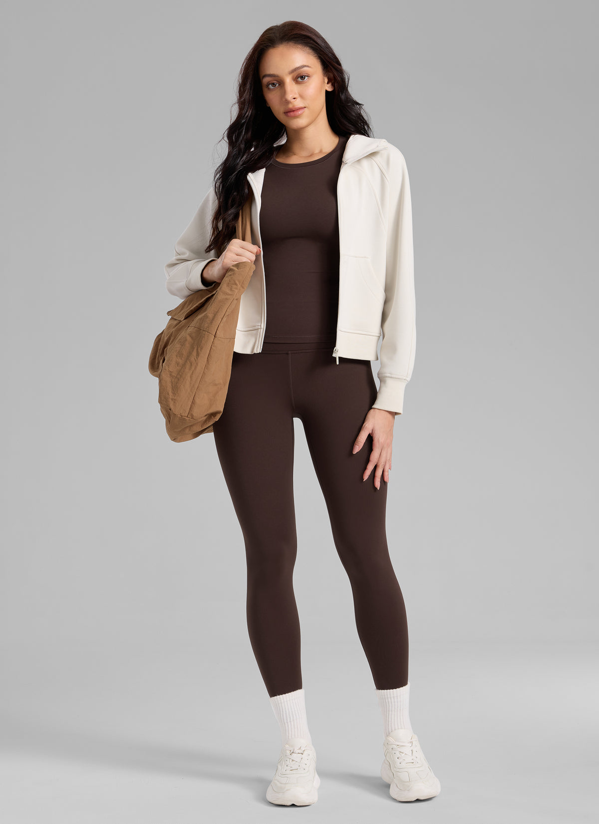 CRZ YOGA Damen Mattes Thermo-Fleece-Futter Basis-Leggings - 64cm Heißes Fudge-Brown @model_info:Bruna