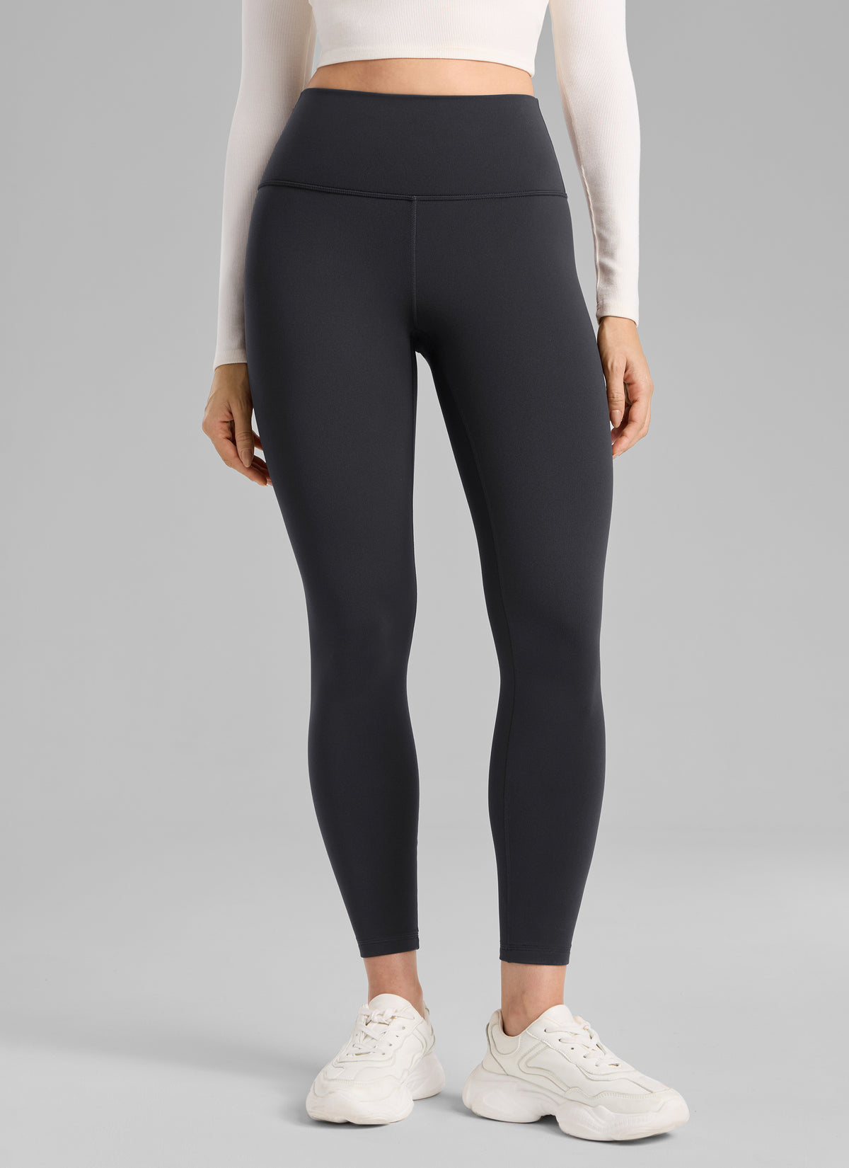 CRZ YOGA Damen Mattes Thermo-Fleece-Futter Basis-Leggings - 64cm Tinte grau @model_info:Bruna