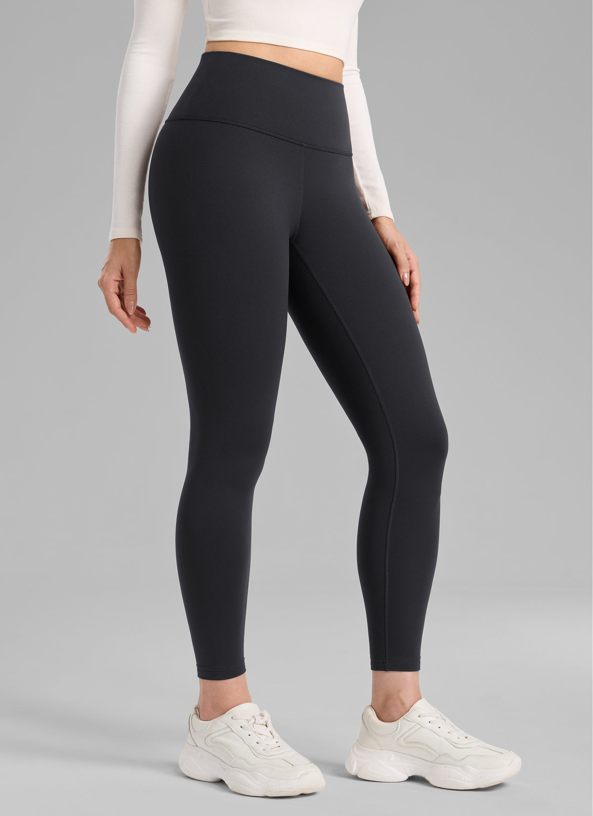 CRZ YOGA Damen Mattes Thermo-Fleece-Futter Basis-Leggings - 64cm Tinte grau @model_info:Bruna