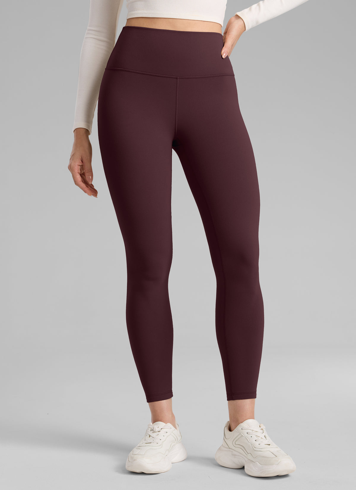CRZ YOGA Damen Mattes Thermo-Fleece-Futter Basis-Leggings - 64cm Reife Pflaume @model_info:Bruna