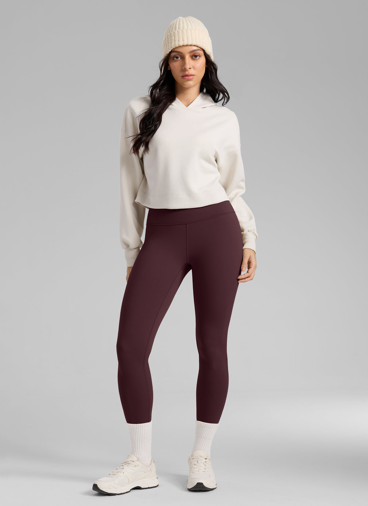 CRZ YOGA Damen Mattes Thermo-Fleece-Futter Basis-Leggings - 64cm Reife Pflaume @model_info:Bruna