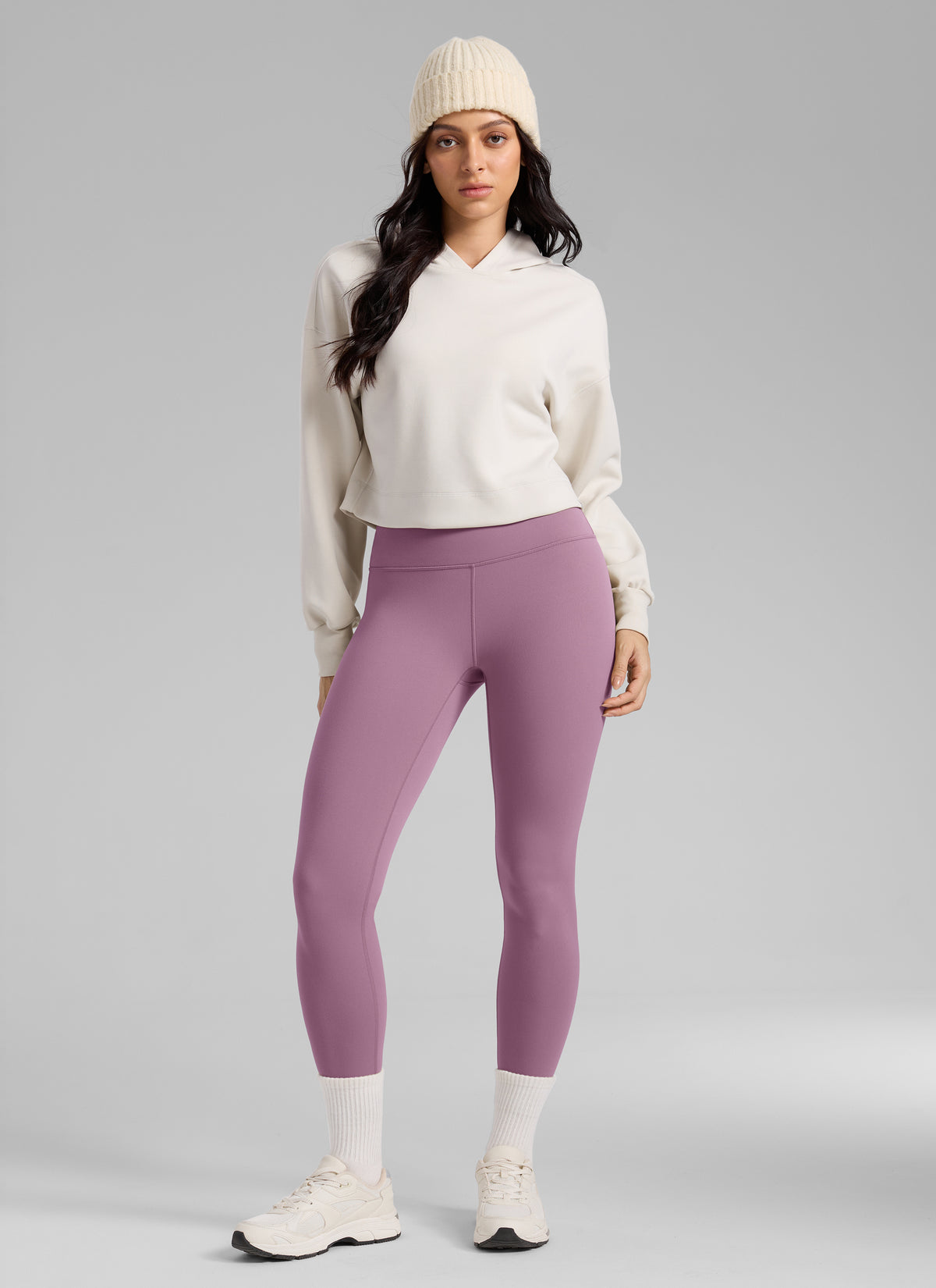 CRZ YOGA Damen Mattes Thermo-Fleece-Futter Basis-Leggings - 64cm Lavendel Hell @model_info:Bruna