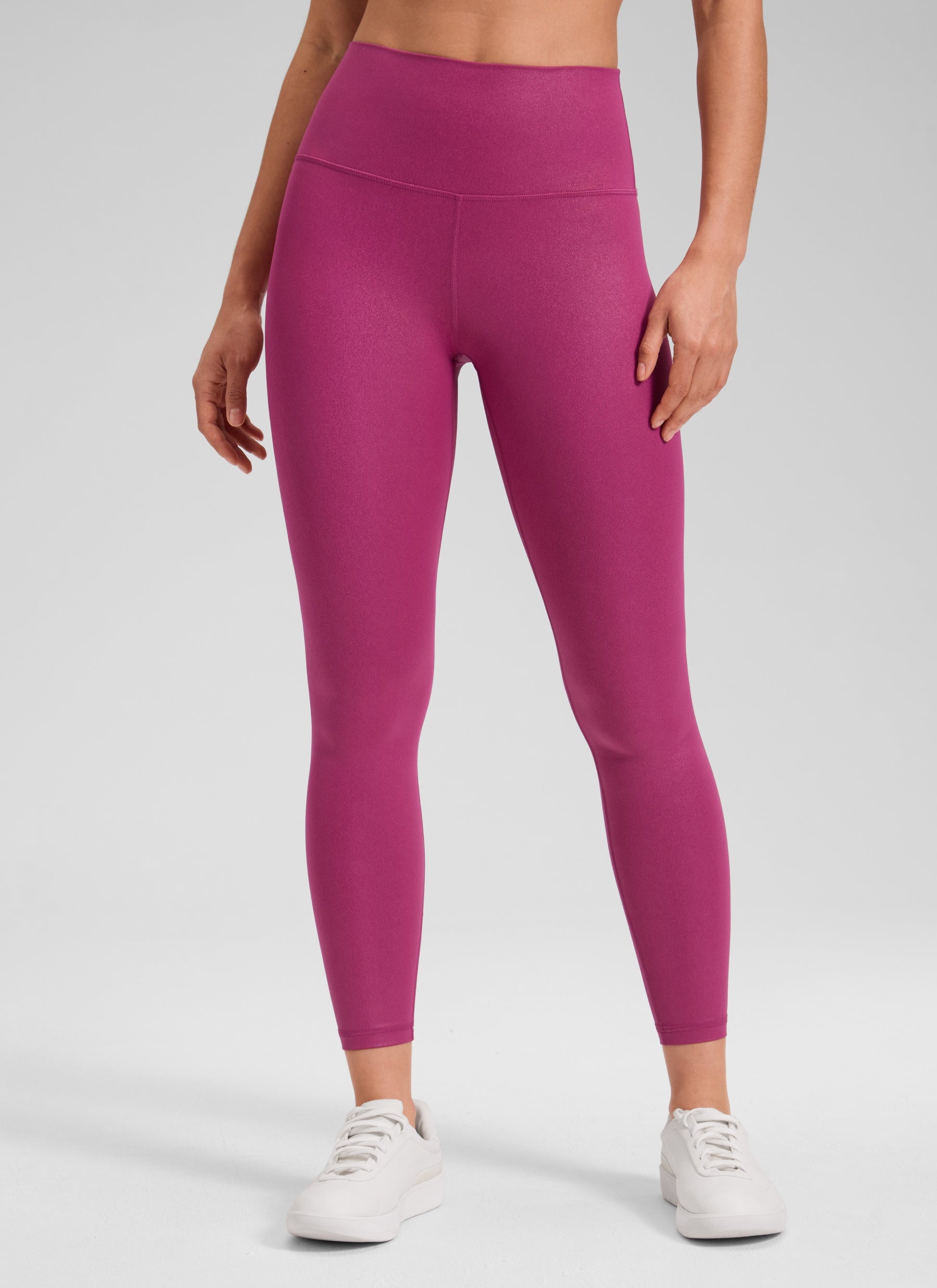 CRZ YOGA Damen Butterluxe Faux Leder Kunstleder-Leggings - 64cm Klassisches Magenta-Lila-Muster