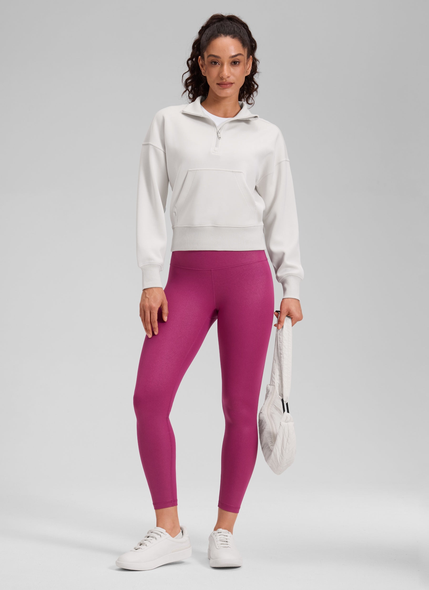 CRZ YOGA Damen Butterluxe Faux Leder Kunstleder-Leggings - 64cm Klassisches Magenta-Lila-Muster