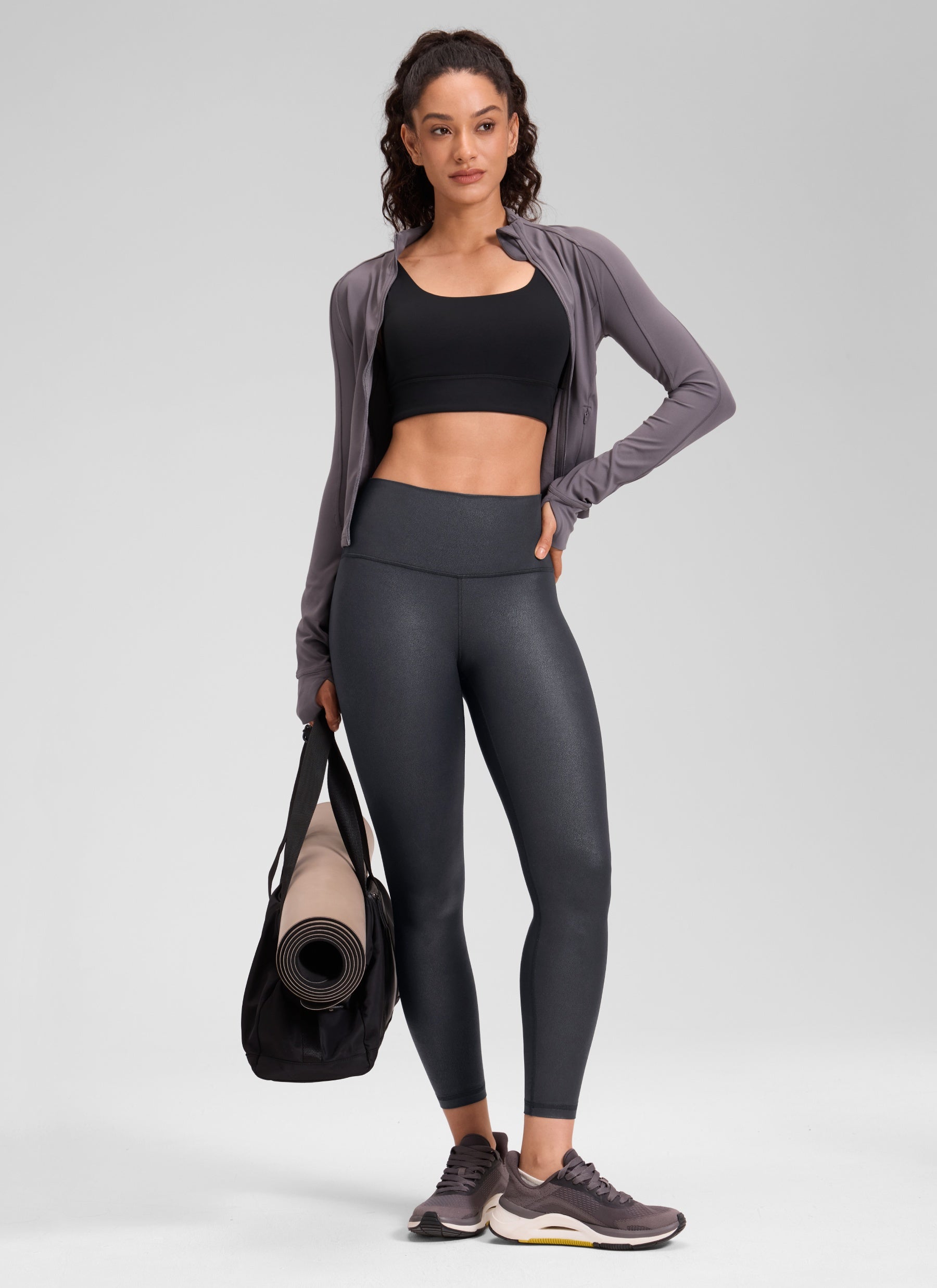 CRZ YOGA Damen Butterluxe Faux Leder Kunstleder-Leggings - 64cm Mysteriöses Graufolienmuster