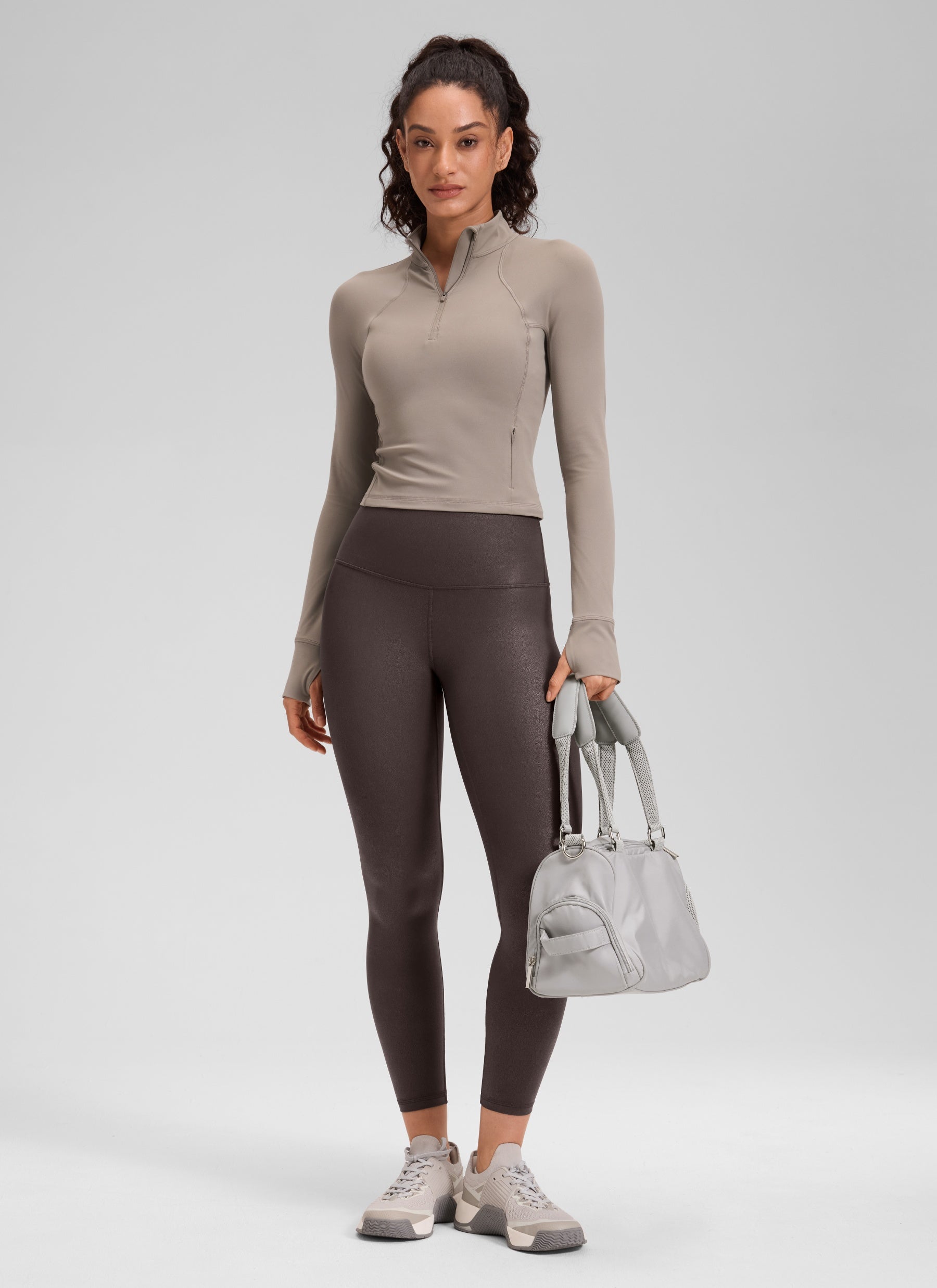CRZ YOGA Damen Butterluxe Faux Leder Kunstleder-Leggings - 64cm Heißer Karamell Braun Folie Muster