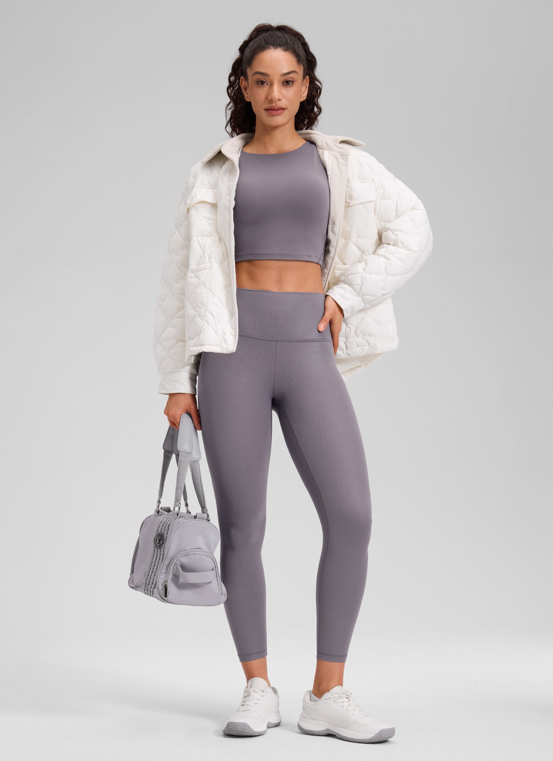 CRZ YOGA Damen Butterluxe Faux Leder Kunstleder-Leggings - 64cm Tornadograues klassisches Muster
