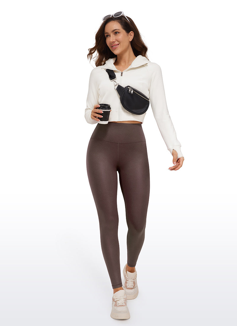 CRZ YOGA Damen Butterluxe Faux Leder Kunstleder-Leggings - 71cm Klassisches Taupe-Muster
