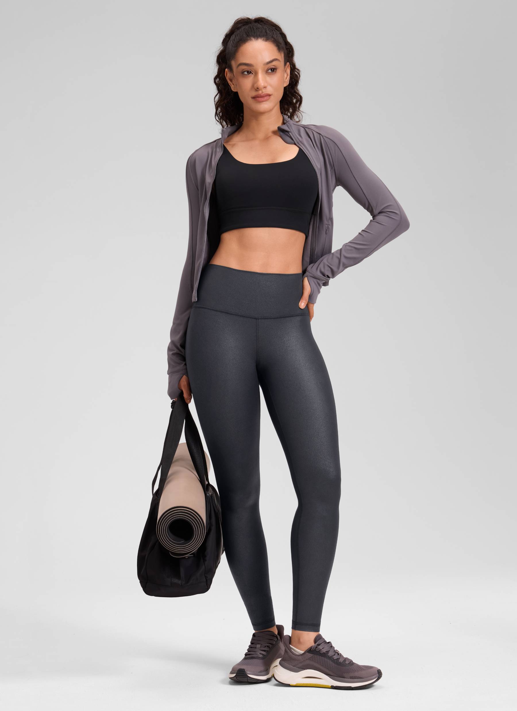 CRZ YOGA Damen Butterluxe Faux Leder Kunstleder-Leggings - 71cm Mysteriöses Graufolienmuster