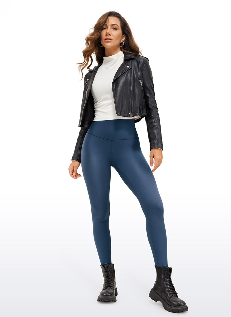CRZ YOGA Damen Butterluxe Faux Leder Kunstleder-Leggings - 71cm FRANZÖSISCHE MARINE Klassisches Muster