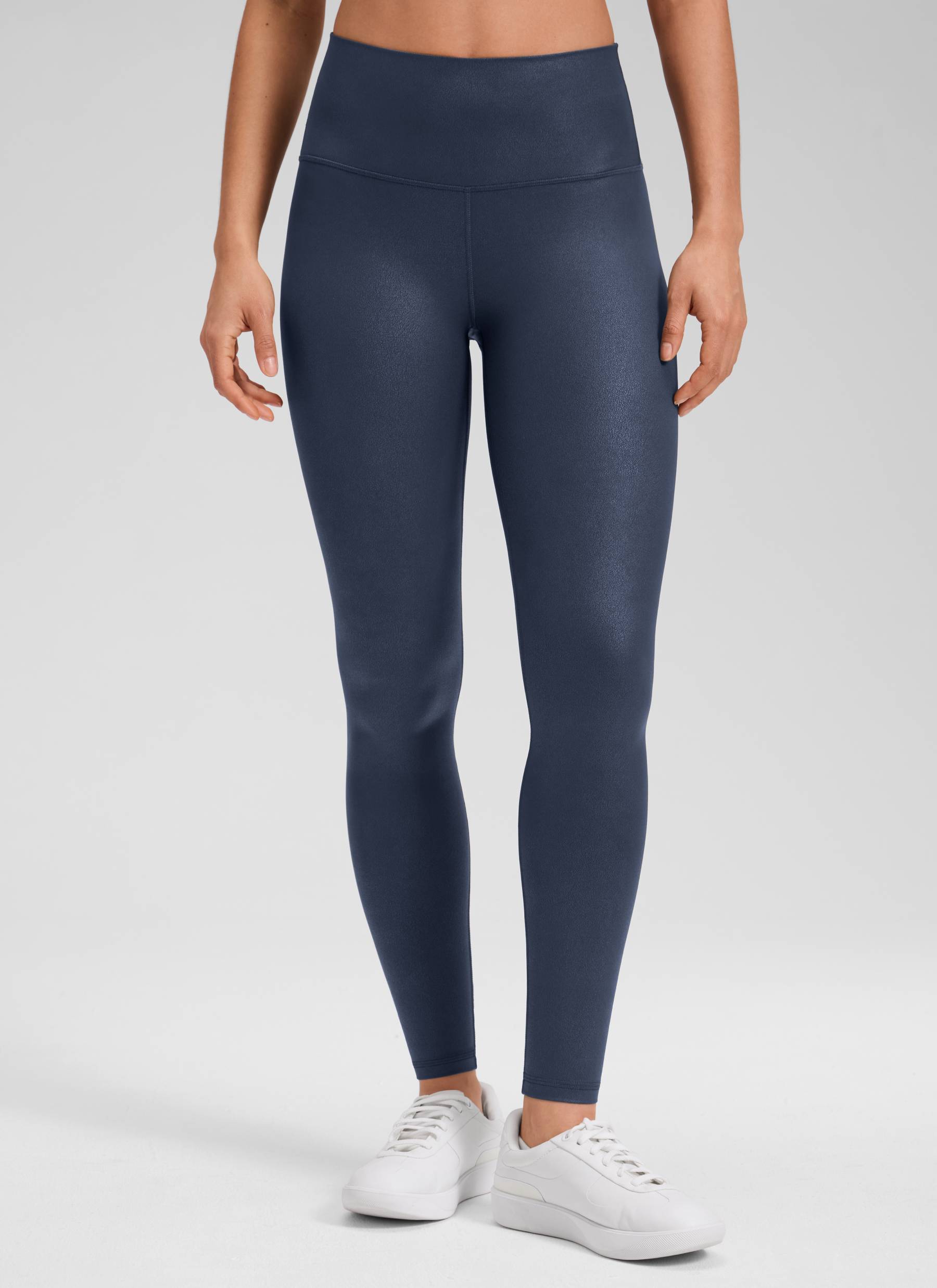 CRZ YOGA Damen Butterluxe Faux Leder Kunstleder-Leggings - 71cm Echtes Navy-Folienmuster
