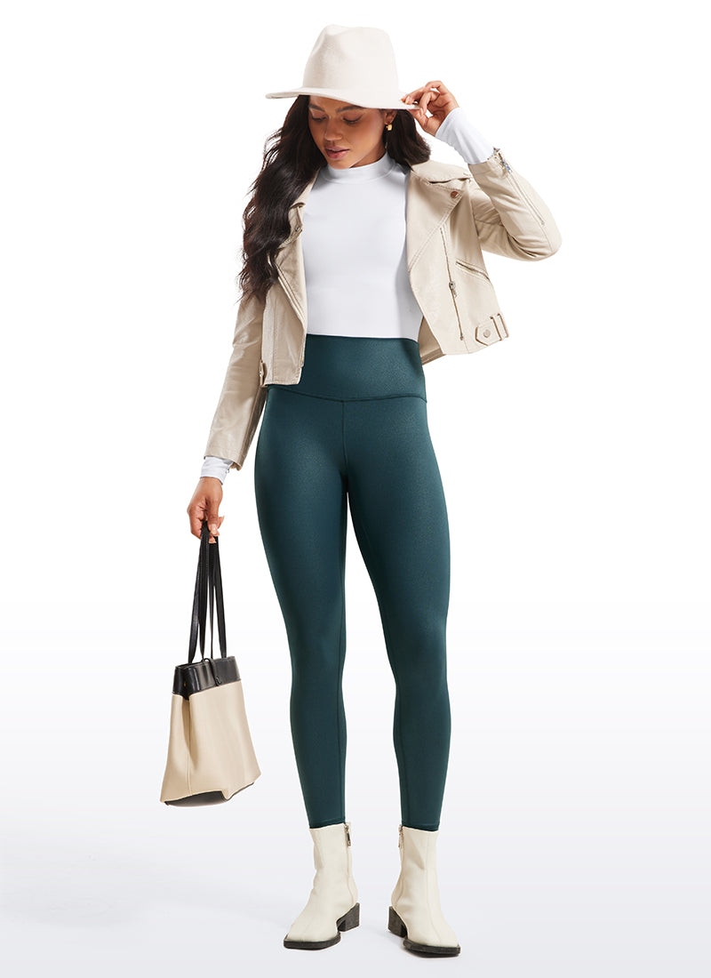 CRZ YOGA Damen Butterluxe Faux Leder Kunstleder-Leggings - 71cm Wald Dunkelgrün Folienmuster