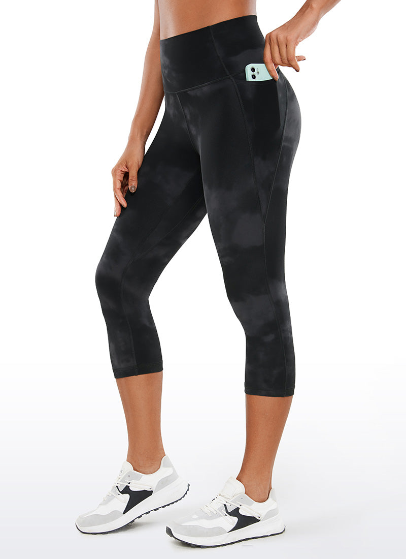 CRZ YOGA Damen Butterluxe High Waist Sport Leggings mit Taschen - 48cm Schwarze Tie-Dye-Blumen