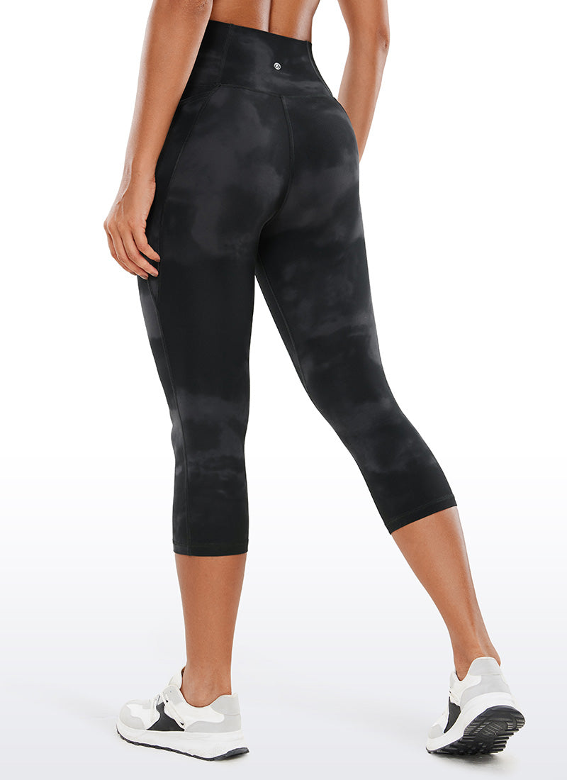 CRZ YOGA Damen Butterluxe High Waist Sport Leggings mit Taschen - 48cm Schwarze Tie-Dye-Blumen