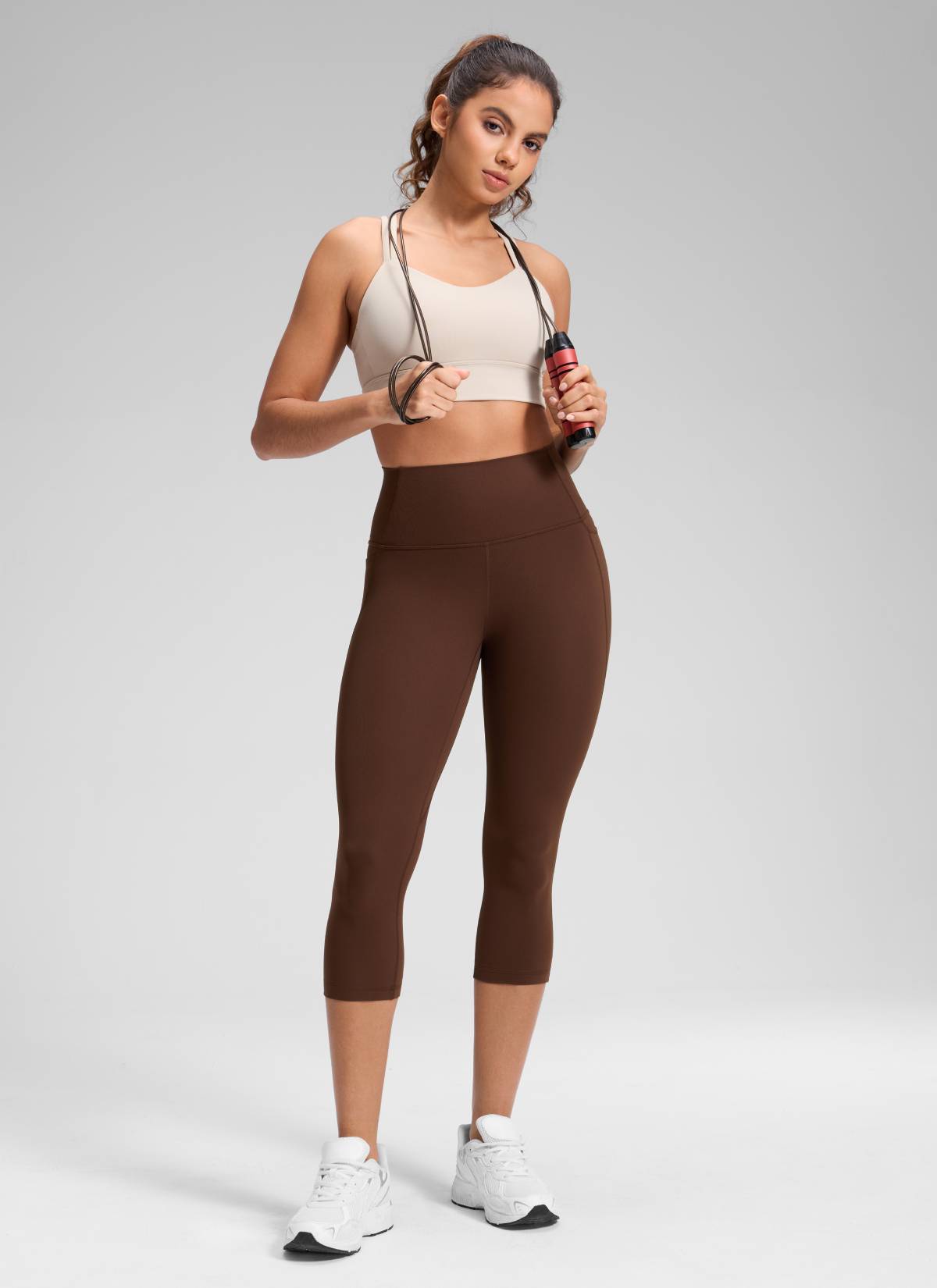 CRZ YOGA Damen Butterluxe High Waist Sport Leggings mit Taschen - 48cm Lava Braun