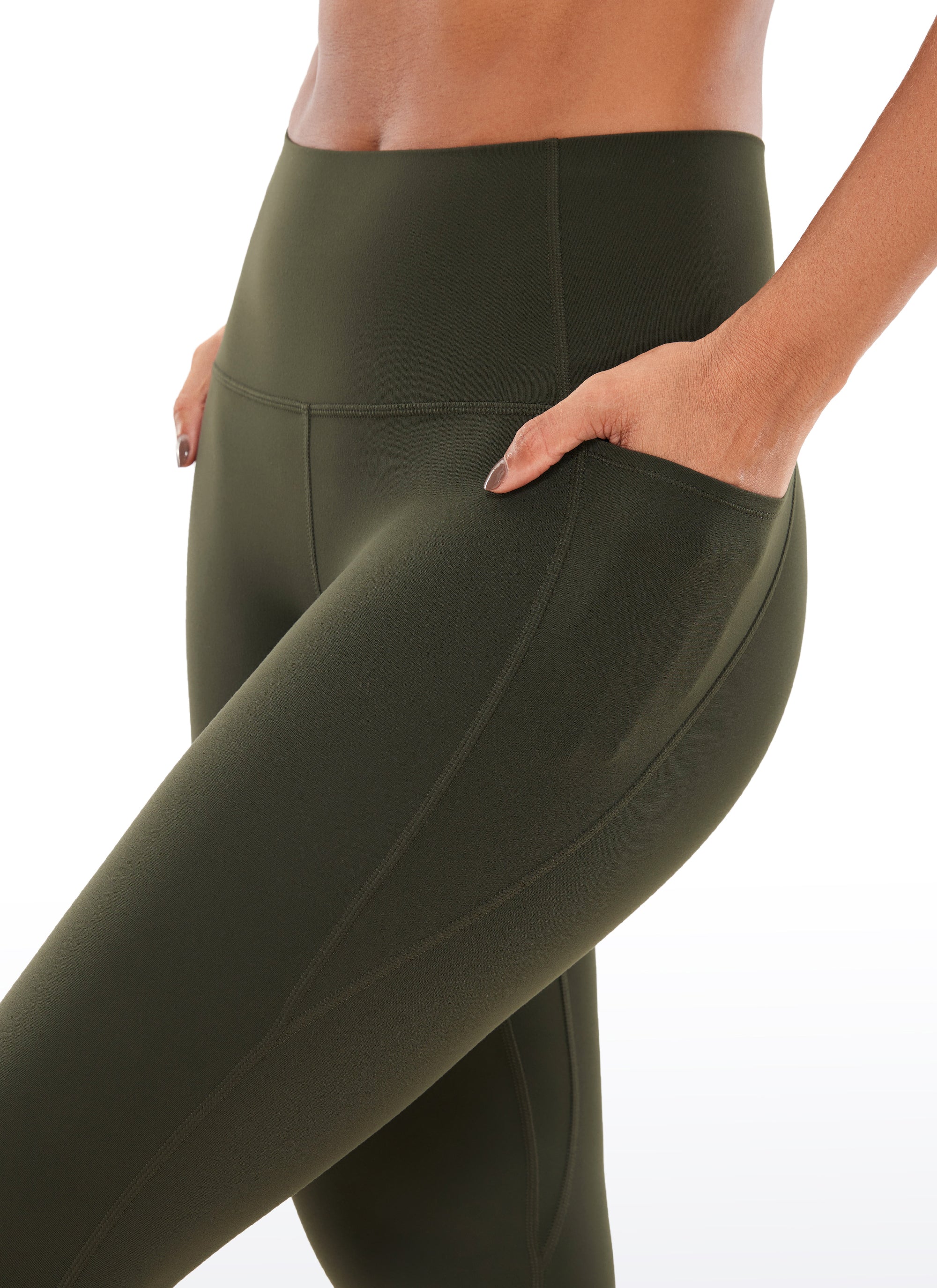 CRZ YOGA Damen Butterluxe High Waist Sport Leggings mit Taschen - 48cm Olivgrün
