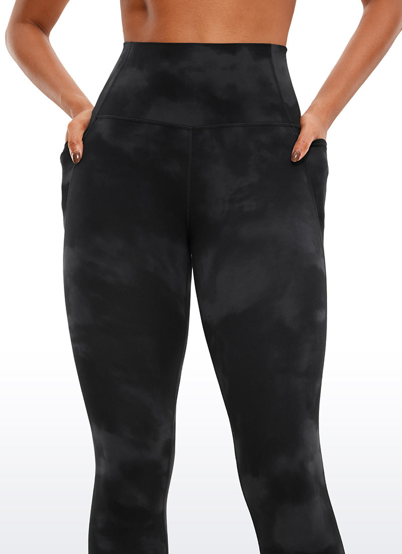 CRZ YOGA Damen Butterluxe High Waist Sport Leggings mit Taschen - 58cm Schwarze Tie-Dye-Blumen