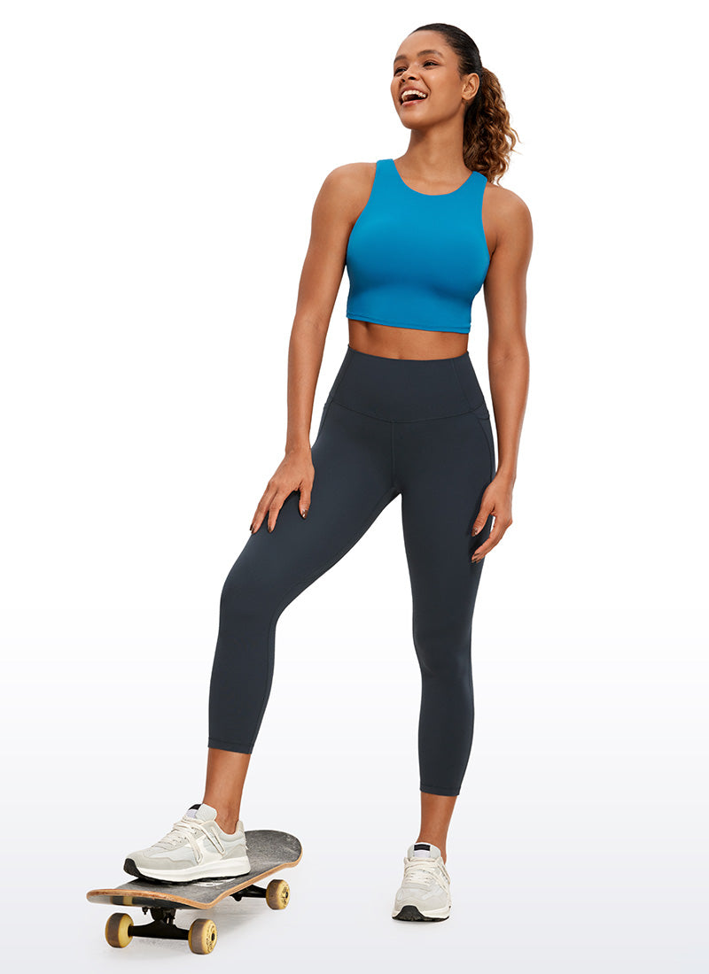 CRZ YOGA Damen Butterluxe High Waist Sport Leggings mit Taschen - 58cm Echte Marine