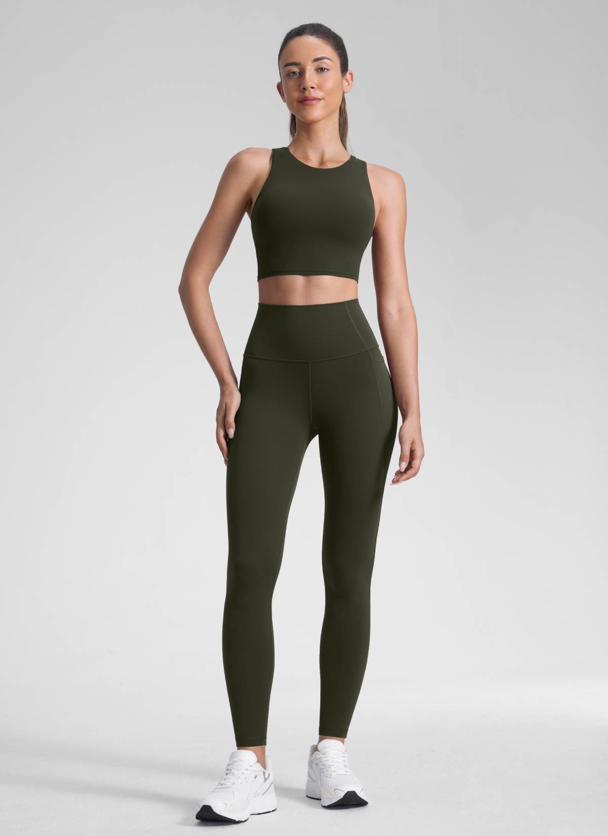 CRZ YOGA Damen Butterluxe High Waist Sport Leggings mit Taschen - 71cm Olivgrün