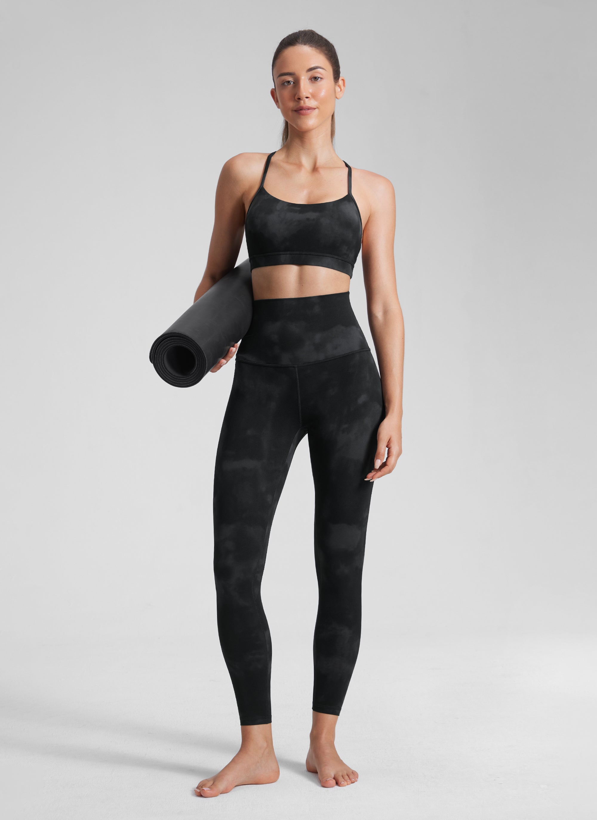 CRZ YOGA Damen Butterluxe Yoga Leggings Super High Waist - 64cm Schwarze Tie-Dye-Blumen