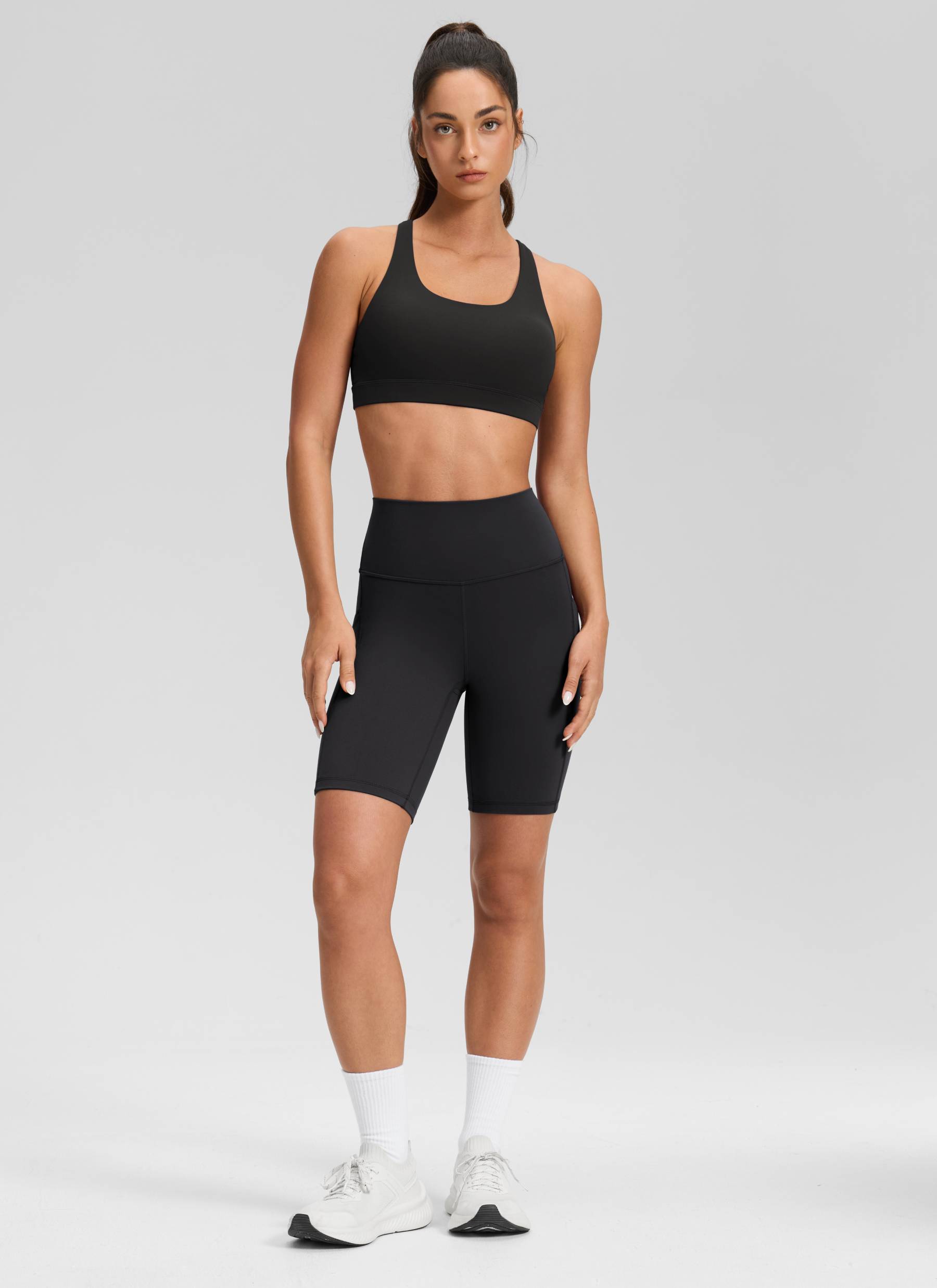 CRZ YOGA Damen Butterluxe High Waist Radlerhose mit Tasche - 20cm Schwarz