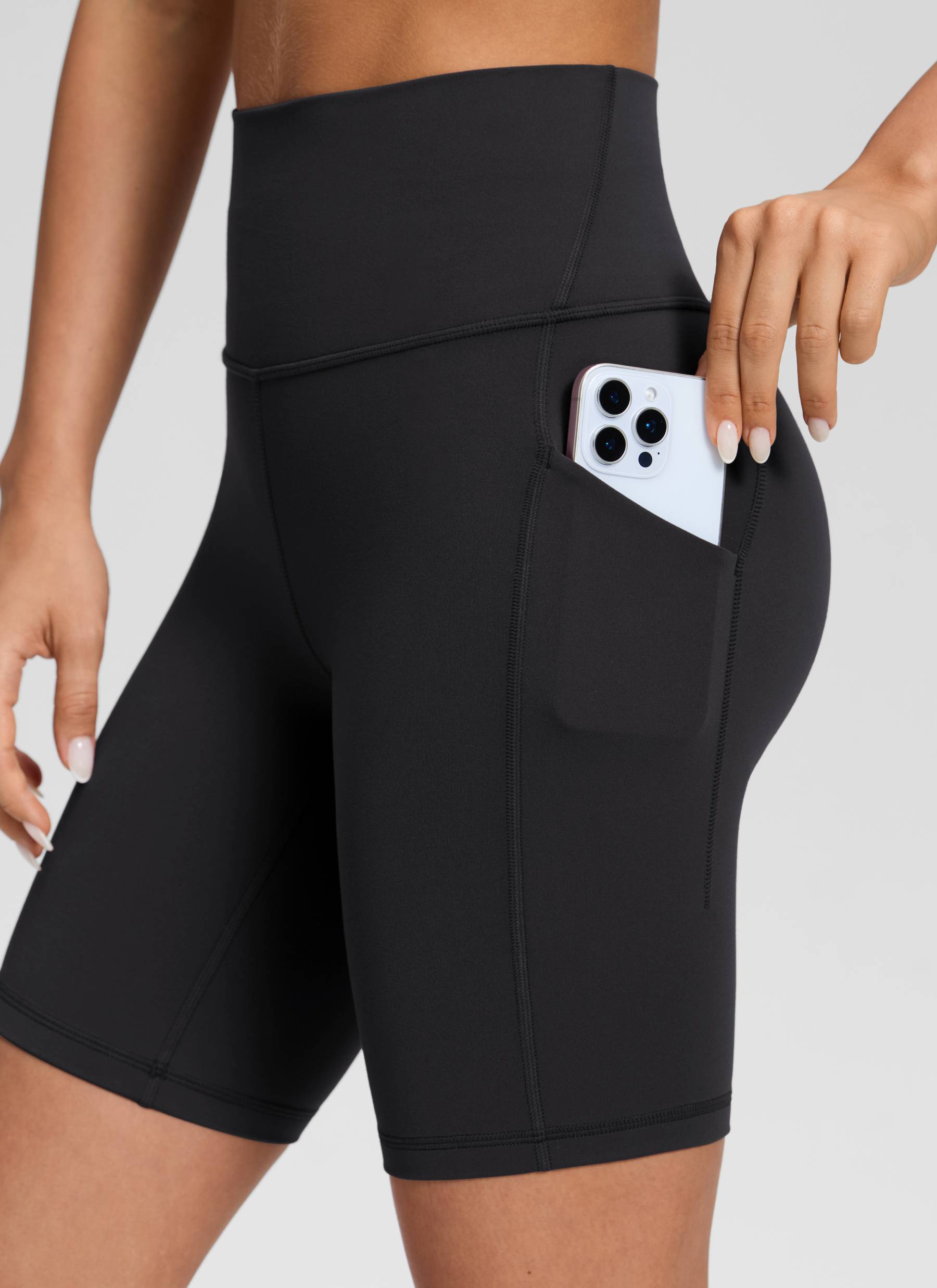 CRZ YOGA Damen Butterluxe High Waist Radlerhose mit Tasche - 20cm Schwarz