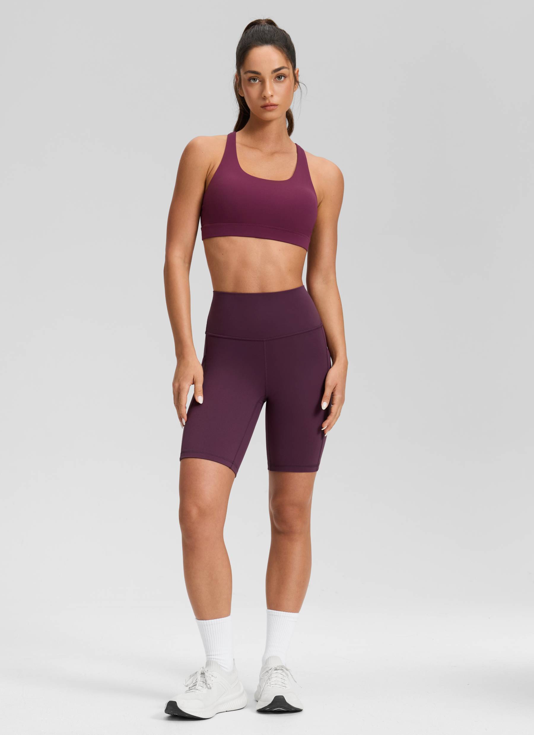 CRZ YOGA Damen Butterluxe High Waist Radlerhose mit Tasche - 20cm Dunkellila