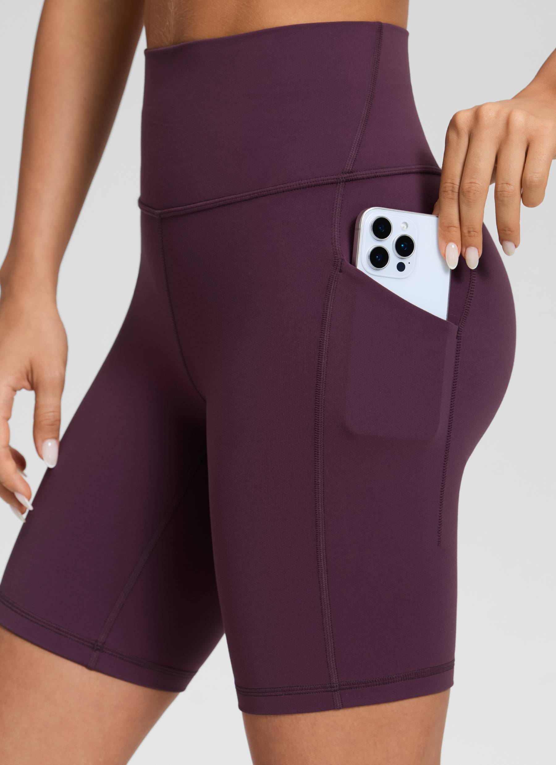 CRZ YOGA Damen Butterluxe High Waist Radlerhose mit Tasche - 20cm Dunkellila