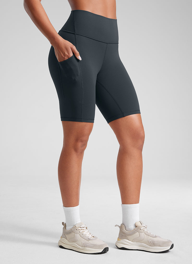 CRZ YOGA Damen Butterluxe High Waist Radlerhose mit Tasche - 20cm Dunkelgrün