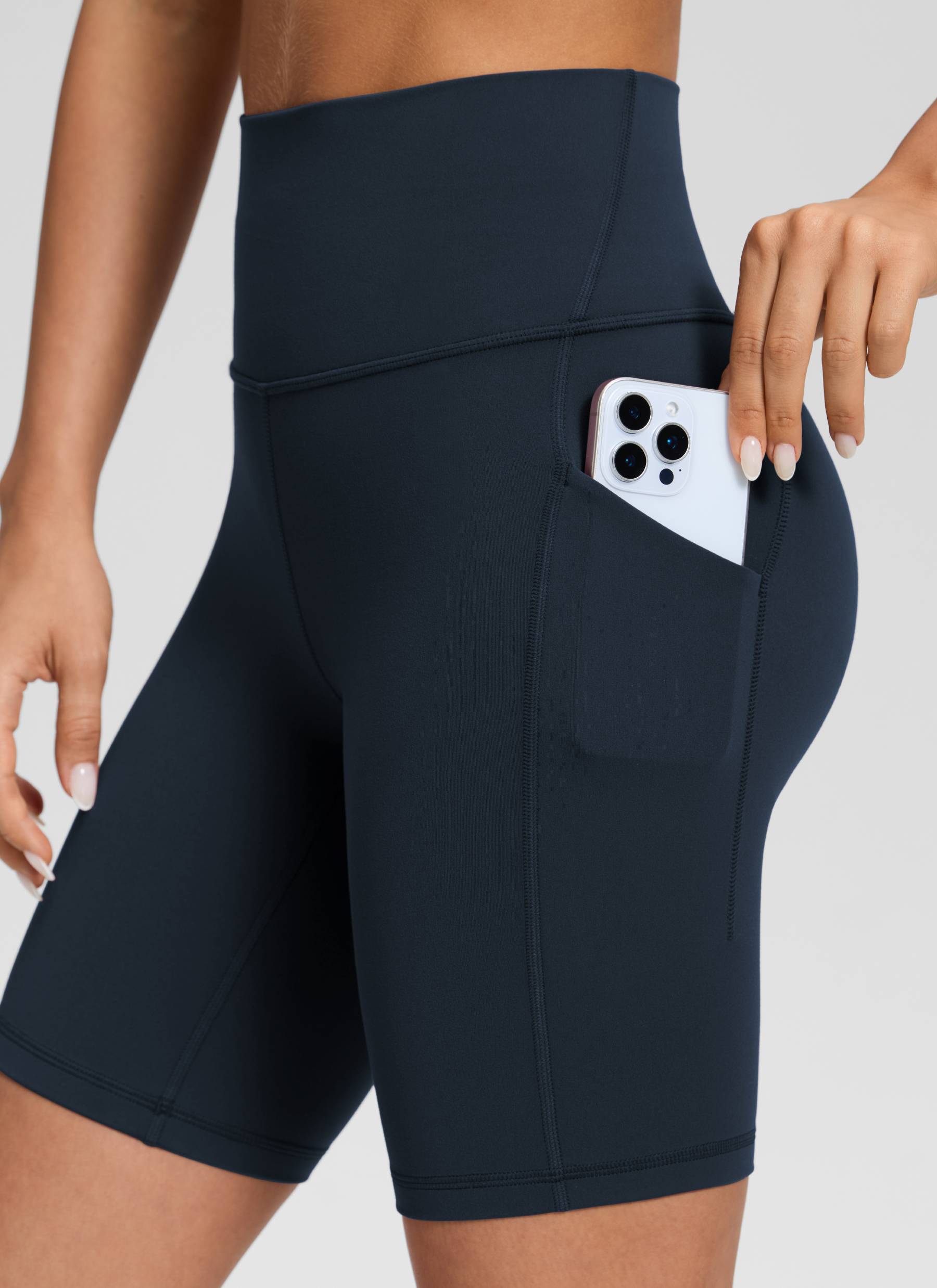 CRZ YOGA Damen Butterluxe High Waist Radlerhose mit Tasche - 20cm Echte Marine