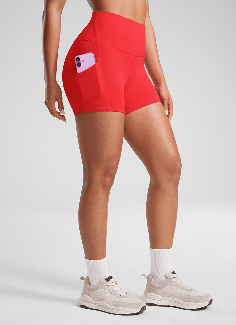 CRZ YOGA Damen Butterluxe Sport Radlerhose Shorts mit Tasche -8cm Tiefrot