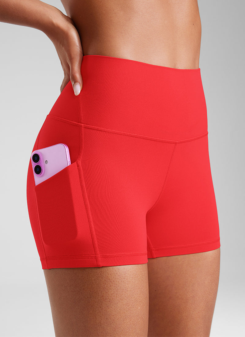 CRZ YOGA Damen Butterluxe Sport Radlerhose Shorts mit Tasche -8cm Tiefrot