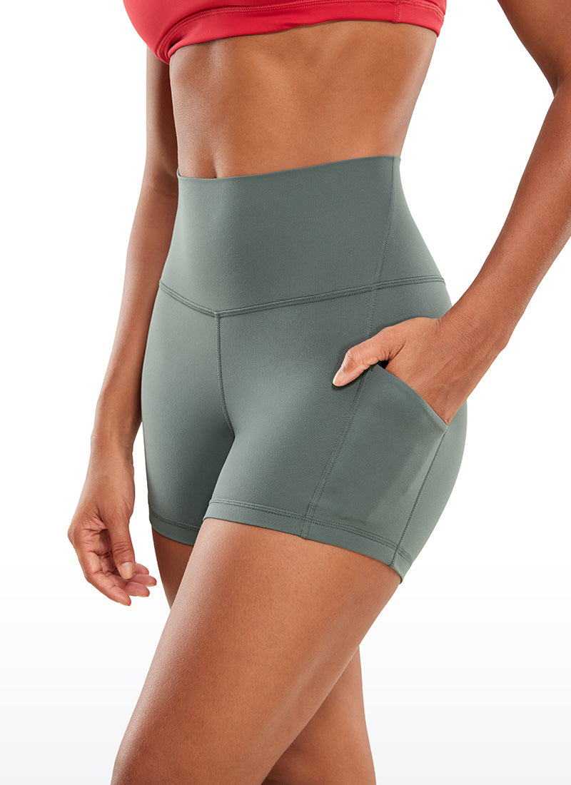 CRZ YOGA Damen Butterluxe Sport Radlerhose Shorts mit Tasche -8cm Grauer Salbei