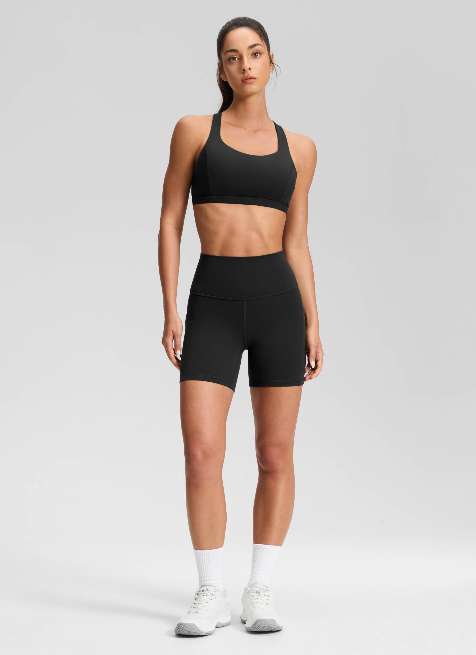 CRZ YOGA Damen Butterluxe Sport Radlerhose Shorts mit Tasche -13cm Schwarz
