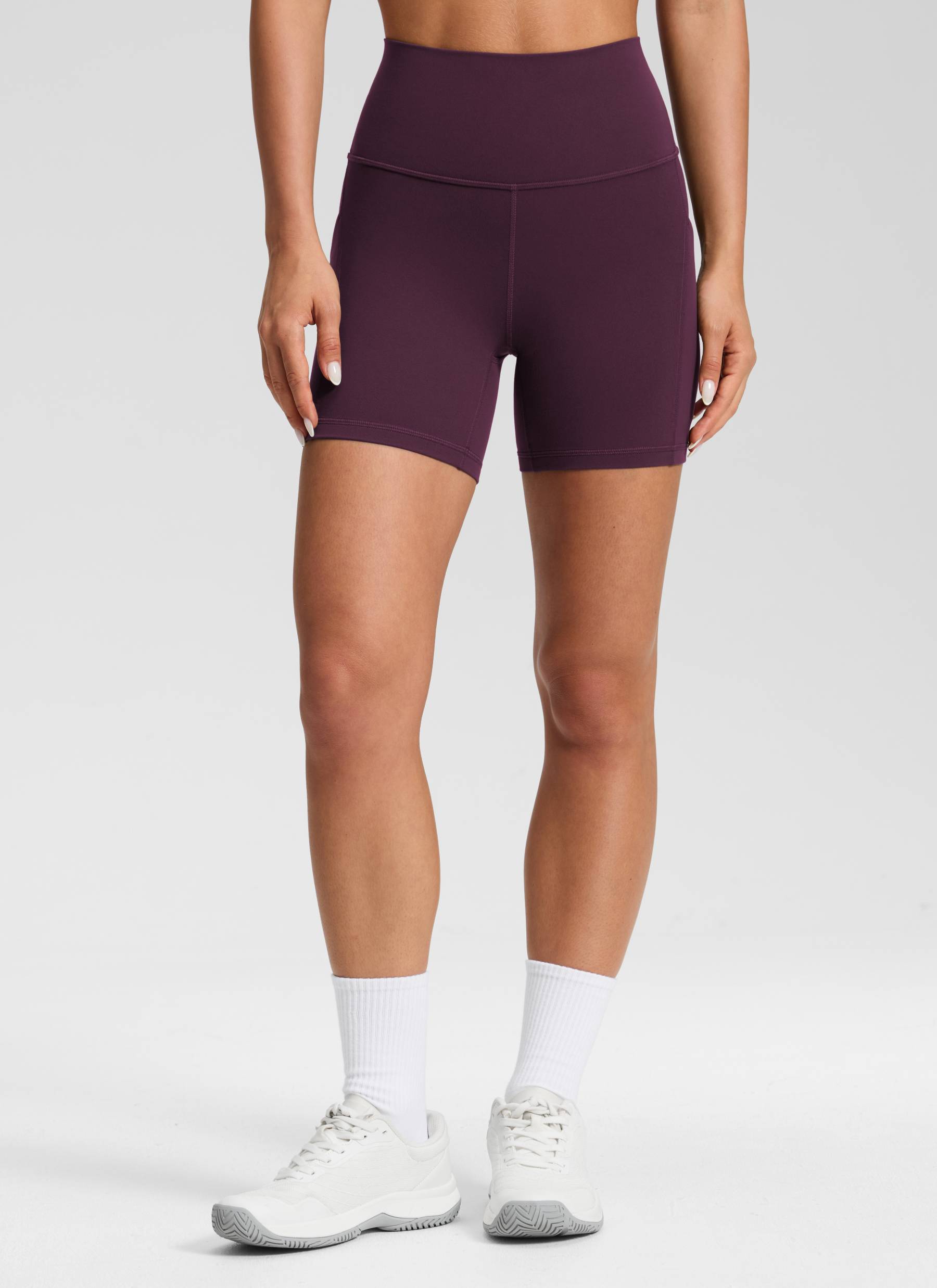 CRZ YOGA Damen Butterluxe Sport Radlerhose Shorts mit Tasche -13cm Dunkellila