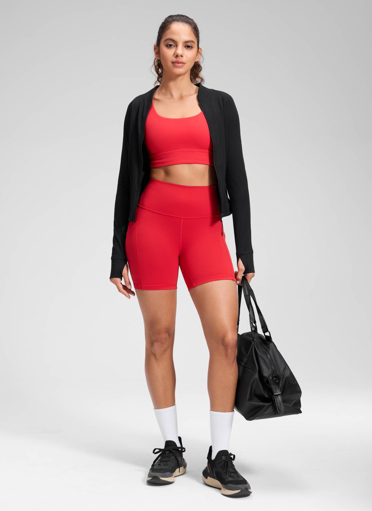 CRZ YOGA Damen Butterluxe Sport Radlerhose Shorts mit Tasche -13cm Aurora Rot