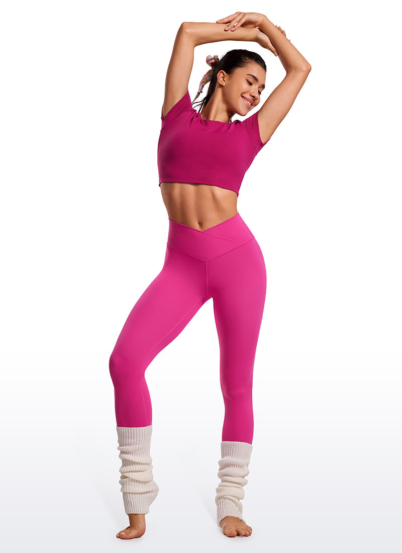 CRZ YOGA Damen Butterluxe V Cross High Waisted Leggings - 64 cm Hibiskus-Purpur