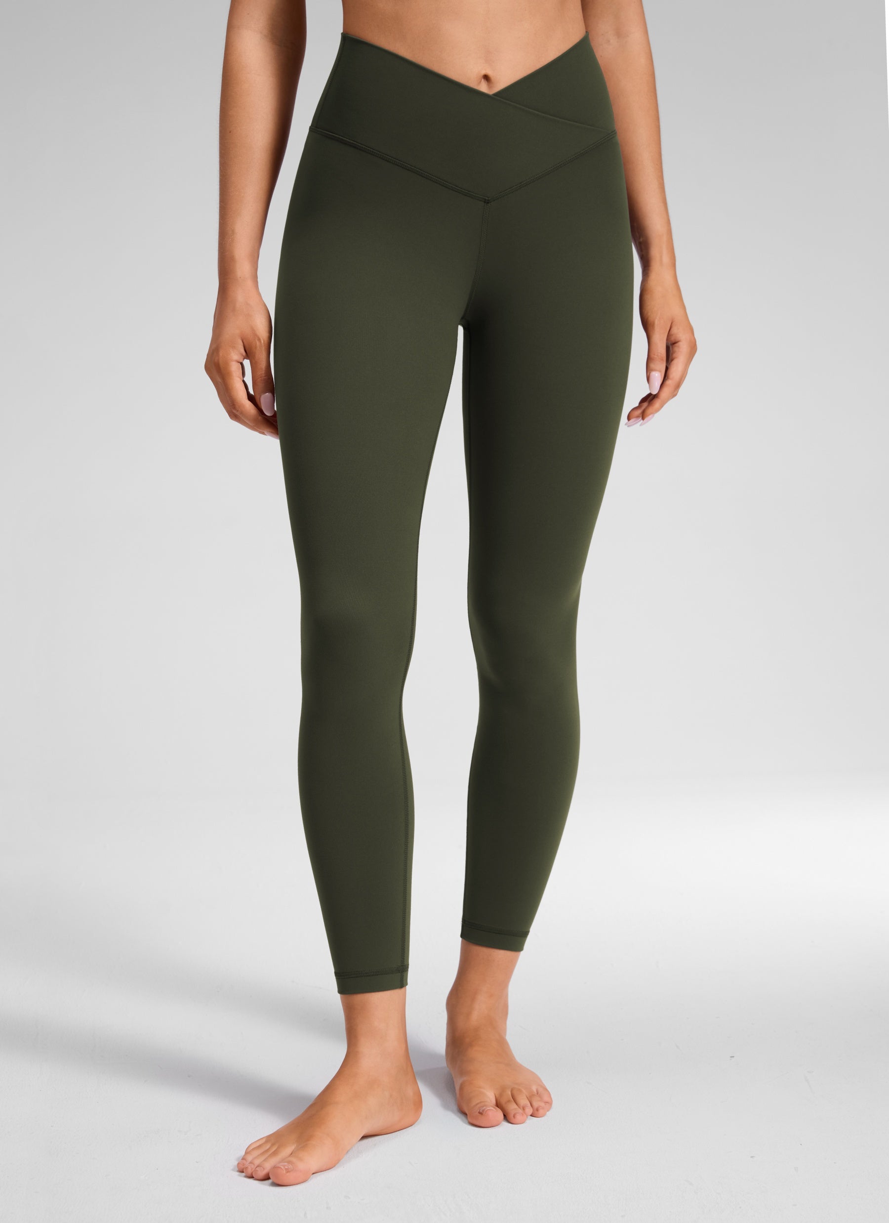 CRZ YOGA Damen Butterluxe V Cross High Waisted Leggings - 64 cm Olivgrün