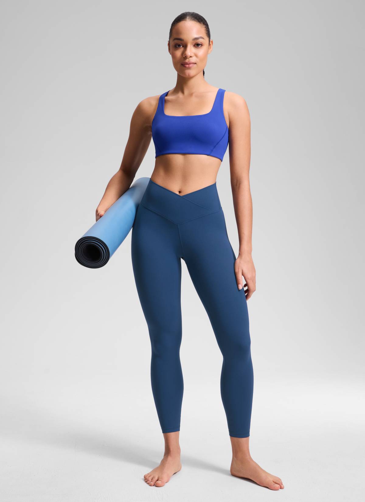 CRZ YOGA Damen Butterluxe V Cross High Waisted Leggings - 64 cm FRANZÖSISCHE MARINE